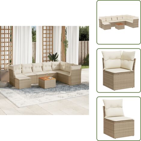 Rattan PE - vidaXL Set Divano da Giardino 9 pz con Cuscini Beige in Polyrattan - Copertura impermeabile
