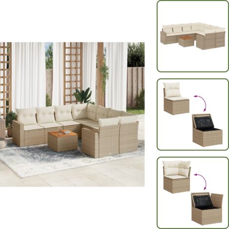 Rattan PE - vidaXL Set Divano da Giardino 9 pz con Cuscini Beige in Polyrattan - Poltrone da giardino
