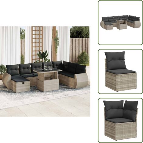 Rattan PE - vidaXL Set Divano da Giardino 9pz con Cuscini Grigio Chiaro Polyrattan - Copertura impermeabile