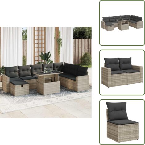 Rattan PE - vidaXL Set Divano da Giardino 9pz con Cuscini Grigio Chiaro Polyrattan - Copertura impermeabile