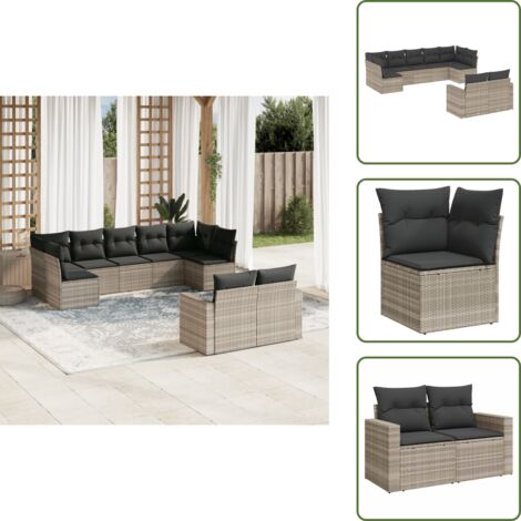 Rattan PE - vidaXL Set Divano da Giardino 9pz con Cuscini Grigio Chiaro Polyrattan - Poltrona da giardino