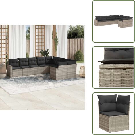 Rattan PE - vidaXL Set Divano da Giardino 9pz con Cuscini Grigio Chiaro Polyrattan - Poltrona da giardino