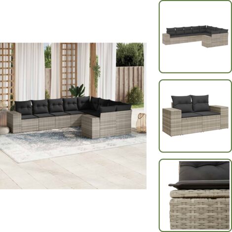 Rattan PE - vidaXL Set Divano da Giardino 9pz con Cuscini Grigio Chiaro Polyrattan - Poltrona da giardino