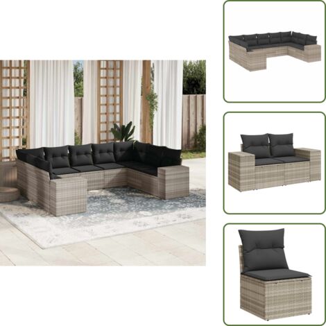 Rattan PE - vidaXL Set Divano da Giardino 9pz con Cuscini Grigio Chiaro Polyrattan - Poltrona da giardino