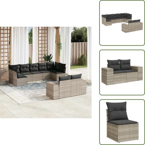 Rattan PE - vidaXL Set Divano da Giardino 9pz con Cuscini Grigio Chiaro Polyrattan - Poltrona da giardino