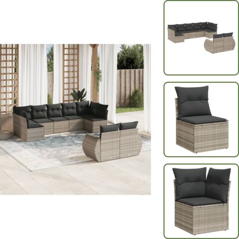 Rattan PE - vidaXL Set Divano da Giardino 9pz con Cuscini Grigio Chiaro Polyrattan - Poltrone da giardino