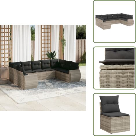 Rattan PE - vidaXL Set Divano da Giardino 9pz con Cuscini Grigio Chiaro Polyrattan - Poltrone da giardino