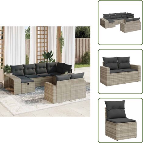 Rattan PE - vidaXL Set Divano Giardino 10 pz con Cuscini Grigio Chiaro Polyrattan - Poltrona da giardino