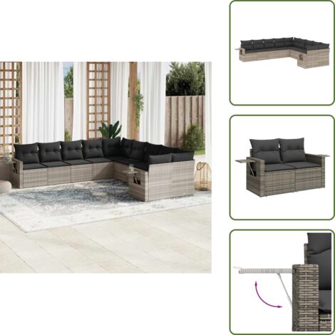 Rattan PE - vidaXL Set Divano Giardino 10 pz con Cuscini Grigio Chiaro Polyrattan - Poltrona da giardino