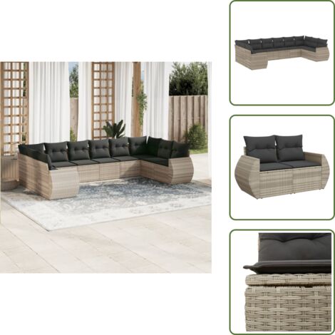 Rattan PE - vidaXL Set Divano Giardino 10 pz con Cuscini Grigio Chiaro Polyrattan - Poltrona da giardino