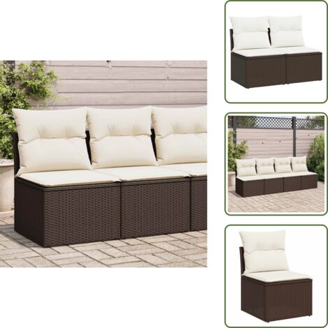 Rattan PE - vidaXL Set Divano Giardino 4 pz con Cuscini Marrone Polyrattan Acacia - Cuscini sfoderabili