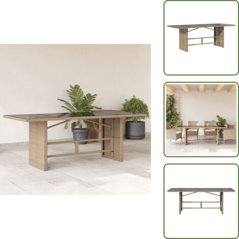 Rattan PE - vidaXL Tavolo da Giardino Piano in Vetro Beige 190x80x75 cm Polyrattan - Tavolo da giardino resistente