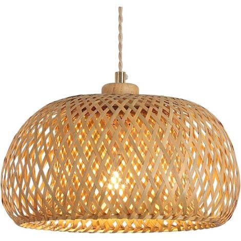 Rattan Pendelleuchte, 30cm Bambus Lampenschirm Boho, Hängelampe Küchenlampe Deckenlampe für Esstisch, Wohnzimmer, Schlafzimmer(E27 Fassung, keine Glühbirne)