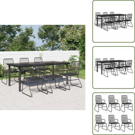 Rattan PVC - vidaXL Set da Pranzo da Giardino 7 pz Nero in Rattan PVC - Tavolo in vetro