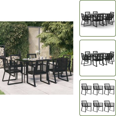Rattan PVC - vidaXL Set da Pranzo da Giardino 7 pz Nero in Rattan PVC - Tavolo in vetro temperato