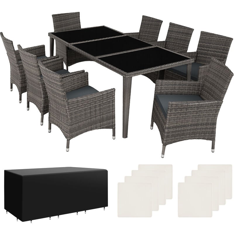 Rattan garden furniture set Monaco aluminium with protective cover - garden tables and chairs, garden furniture set, outdoor table and chairs - grey