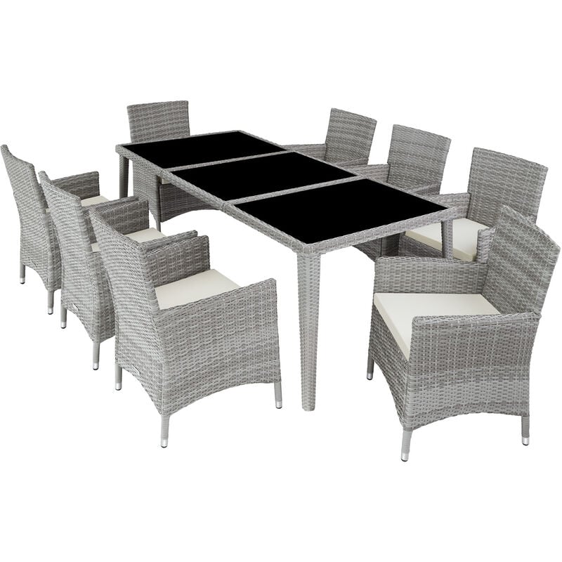 Rattan garden furniture set Monaco aluminium with protective cover - garden tables and chairs, garden furniture set, outdoor table and chairs - light