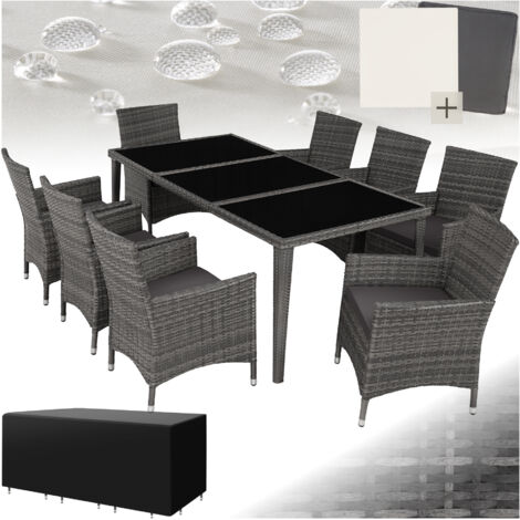 Rattan garden furniture set Monaco aluminium with protective cover - garden tables and chairs, garden furniture set, outdoor table and chairs - grey - grau