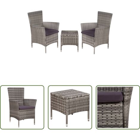 Rattan -  Set da Bistrot 3 pz in Polyrattan Grigio