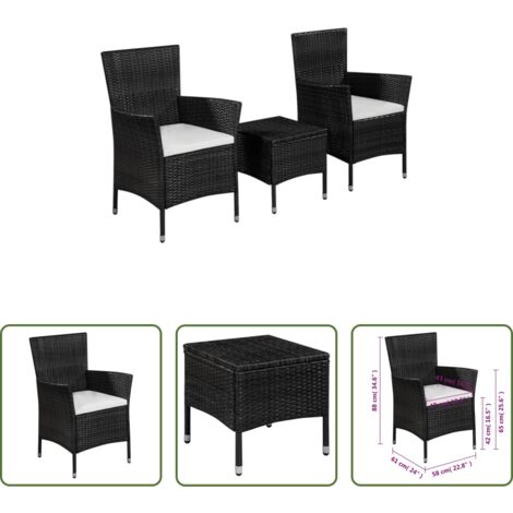 Rattan -  Set da Bistrot 3 pz in Polyrattan Nero