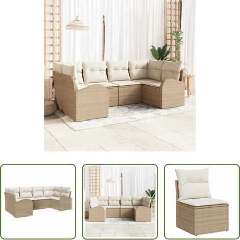Rattan -  Set Divano da Giardino 6 pcs Beige e Bianco polyrattan