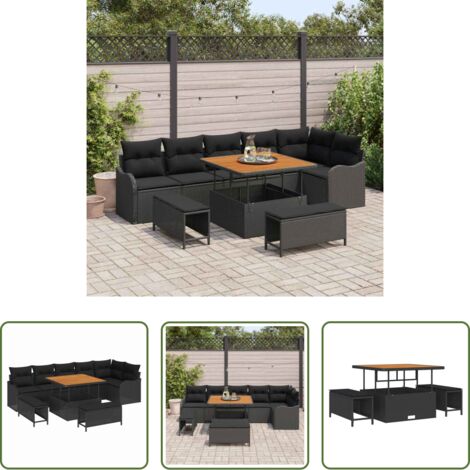 Rattan sintetico -  Set Divano da Giardino con cuscino con archiviazione 9 pcs Nero