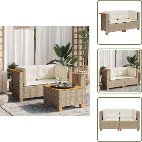 Rattan sintetico - vidaXL Divani Angolari da Giardino con Cuscini 2pz Polyrattan Beige - Seduta esterna