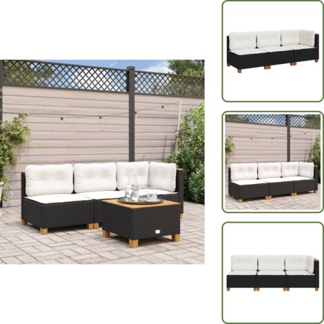 Rattan sintetico - vidaXL Divano da Giardino a 3 Posti con Cuscini Nero in Polyrattan - Seduta angolare