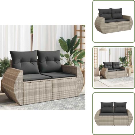 Rattan sintetico - vidaXL Divano da Giardino con Cuscini 2 Posti Grigio Chiaro Polyrattan - Divano a 2 posti