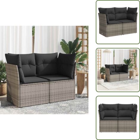 Rattan sintetico - vidaXL Divano da Giardino con Cuscini 2 Posti Grigio in Polyrattan - Divano a 2 posti