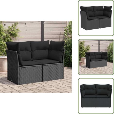 Rattan sintetico - vidaXL Divano da giardino con cuscini 2 posti nero in polyrattan - Mobili da esterno