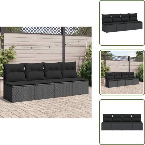 Rattan sintetico - vidaXL Divano da giardino con cuscini 4 posti nero in polyrattan - Mobili da giardino