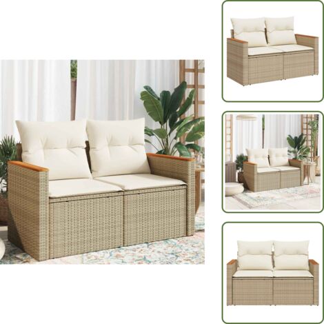 Rattan sintetico - vidaXL Divano da Giardino con Cuscini a 2 Posti Beige in Polyrattan - Divano a 2 posti
