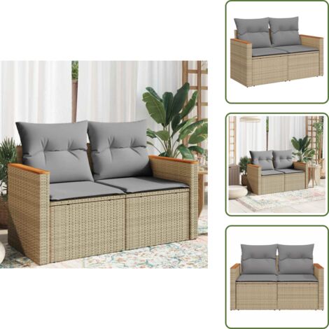 Rattan sintetico - vidaXL Divano da Giardino con Cuscini a 2 Posti Beige in Polyrattan - Divano a 2 posti