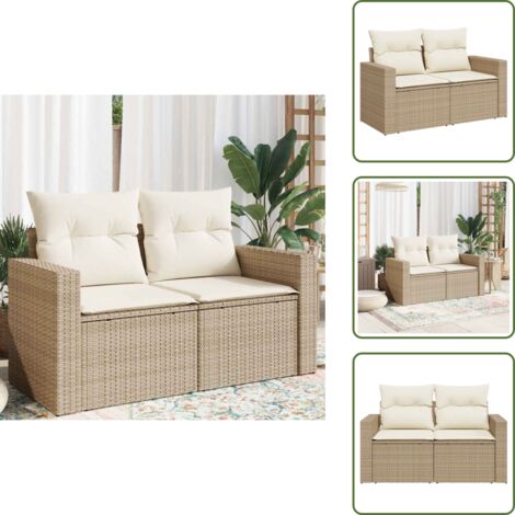 Rattan sintetico - vidaXL Divano da Giardino con Cuscini a 2 Posti Beige in Polyrattan - Divano a 2 posti