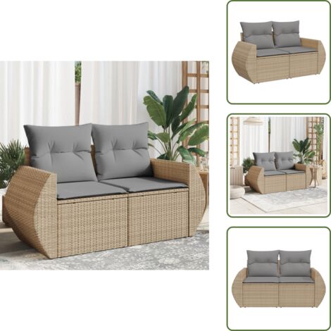 Rattan sintetico - vidaXL Divano da Giardino con Cuscini a 2 Posti Beige in Polyrattan - Divano a due posti