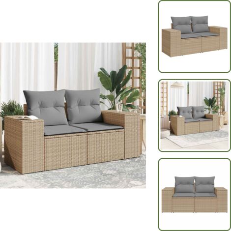 Rattan sintetico - vidaXL Divano da Giardino con Cuscini a 2 Posti Beige in Polyrattan - Poli rattan