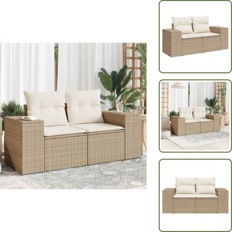 Rattan sintetico - vidaXL Divano da Giardino con Cuscini a 2 Posti Beige in Polyrattan - Polyrattan