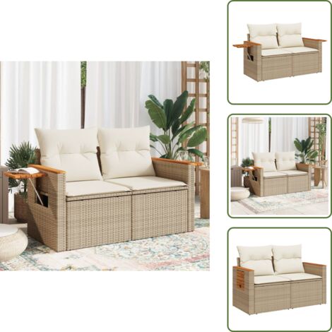 Rattan sintetico - vidaXL Divano da Giardino con Cuscini a 2 Posti Beige in Polyrattan - Tavolino da giardino