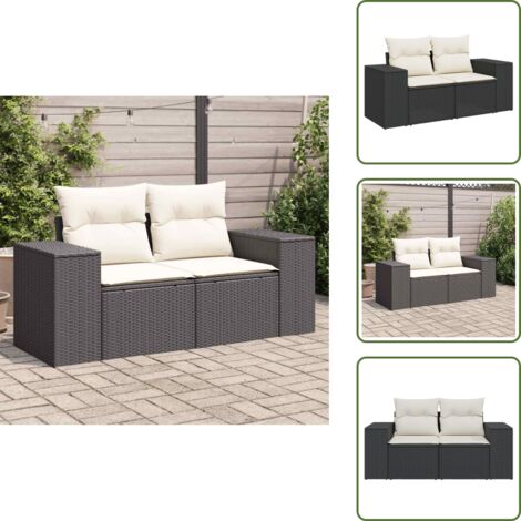 Rattan sintetico - vidaXL Divano da Giardino con Cuscini a 2 Posti Nero in Polyrattan - Divano a 2 posti