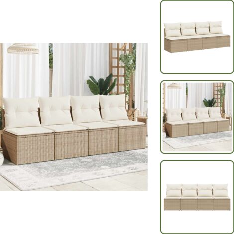 Rattan sintetico - vidaXL Divano da Giardino con Cuscini a 4 Posti Beige in Polyrattan - Divano a 4 posti
