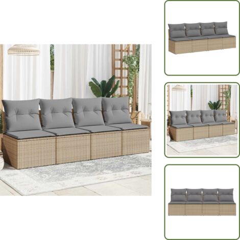 Rattan sintetico - vidaXL Divano da Giardino con Cuscini a 4 Posti Beige in Polyrattan - Divano a 4 posti