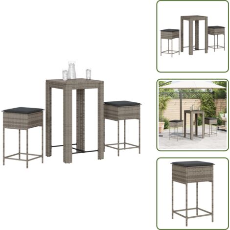 Rattan sintetico - vidaXL Set Bar da Giardino 3pz con Cuscini Grigio in Polyrattan - Tavolo da giardino