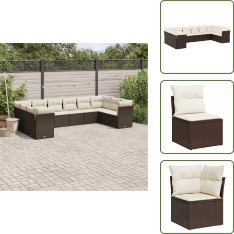 Rattan sintetico - vidaXL Set Divani da Giardino 10pz con Cuscini in Polyrattan Marrone - Mobili da giardino