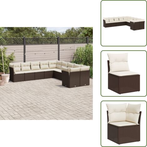 Rattan sintetico - vidaXL Set Divani da Giardino 10pz con Cuscini in Polyrattan Marrone - Mobili da giardino