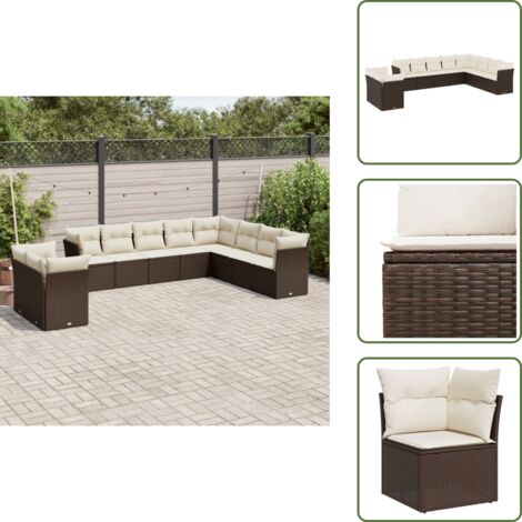 Rattan sintetico - vidaXL Set Divani da Giardino 10pz con Cuscini in Polyrattan Marrone - Mobili da giardino
