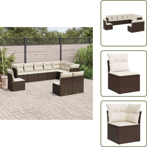 Rattan sintetico - vidaXL Set Divani da Giardino 10pz con Cuscini in Polyrattan Marrone - Mobili da giardino