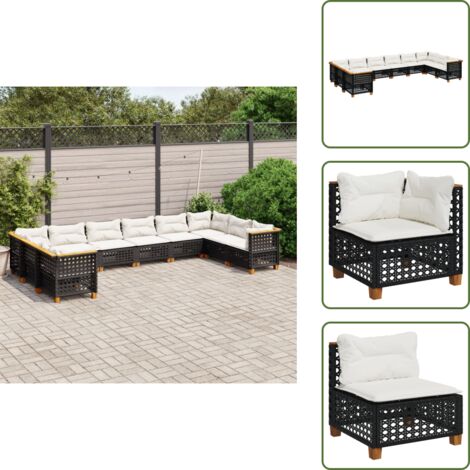 Rattan sintetico - vidaXL Set Divani da Giardino 10pz con Cuscini in Polyrattan Nero - Mobili da giardino