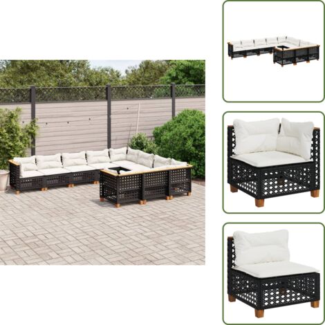 Rattan sintetico - vidaXL Set Divani da Giardino 10pz con Cuscini in Polyrattan Nero - Mobili da giardino