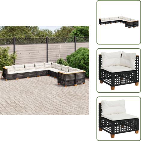 Rattan sintetico - vidaXL Set Divani da Giardino 10pz con Cuscini in Polyrattan Nero - Mobili da giardino